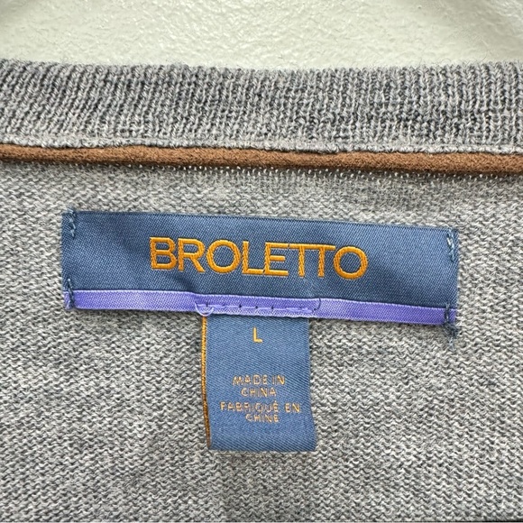 Broletto Gray 100% Merino Wool V-Neck Sweater Mens Sz Large - Picture 3 of 5